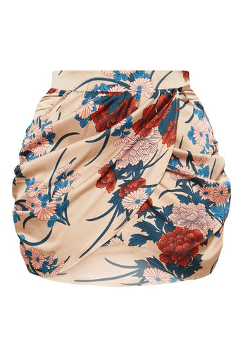 Бежевая кэжуал цветочной расцветки юбка PrettyLittleThing на запах