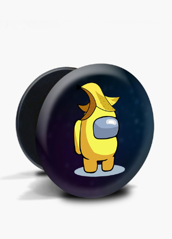 Попсокет (Popsockets) тримач для смартфону Амонг Ас Жовтий (Among Us Yellow) (8754-2416) Чорний MobiPrint (216836499)