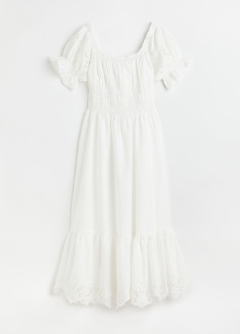 Белое кэжуал платье клеш, с открытыми плечами H&M однотонное