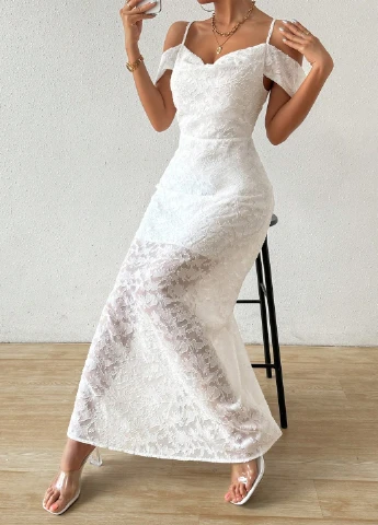 Белое вечернее, кэжуал платье а-силуэт SHEIN однотонное