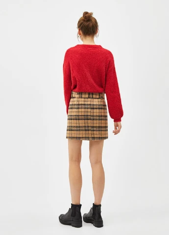 Темно-бежевая кэжуал в клетку юбка Bershka а-силуэта (трапеция)