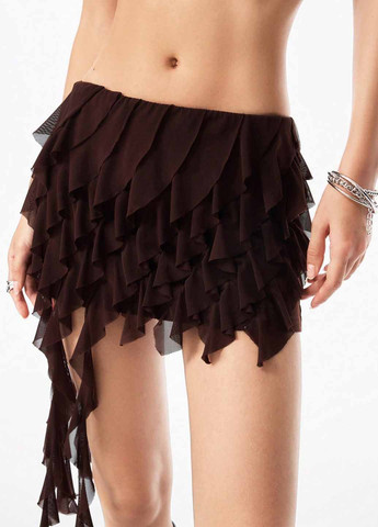 Темно-коричневая вечерний однотонная юбка SHEIN клешированная, а-силуэта (трапеция)