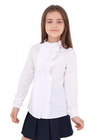 Белая однотонная блузка с длинным рукавом Timbo демисезонная