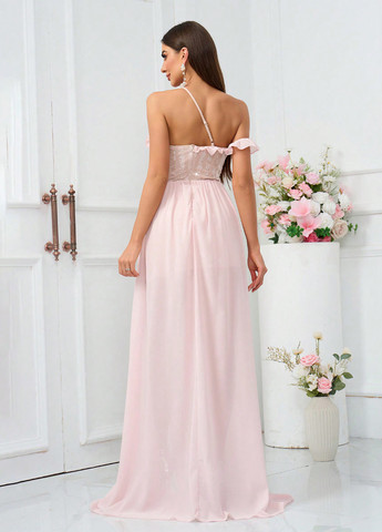 Рожева святковий, коктейльна сукня з відкритими плечима SHEIN однотонна