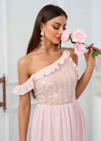 Рожева святковий, коктейльна сукня з відкритими плечима SHEIN однотонна