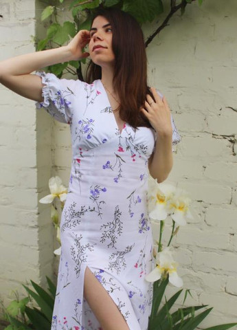 Білий повсякденний сукня штапель 100% віскоза m Guseva Wear з квітковим принтом
