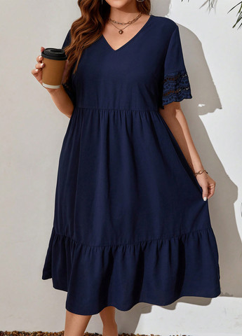 Синее кэжуал платье а-силуэт SHEIN однотонное