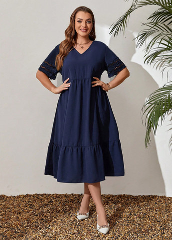 Синее кэжуал платье а-силуэт SHEIN однотонное