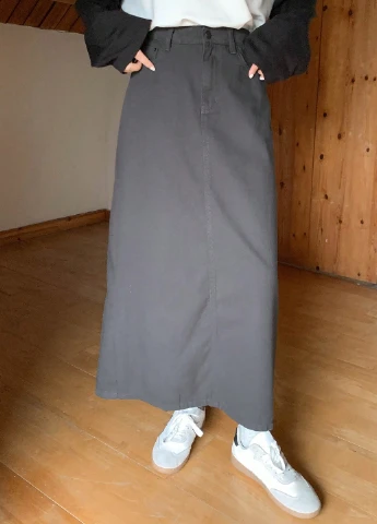 Темно-серая джинсовая, кэжуал однотонная юбка SHEIN а-силуэта (трапеция)