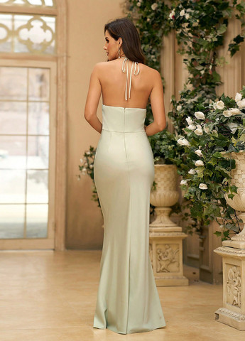 Светло-зеленое вечернее, праздничный платье годе, с открытой спиной SHEIN однотонное