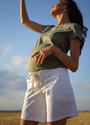 Трикотажные хлопковые шорты для беременных с поясной резинкой под животик легкие очень удобные To Be (253028316)