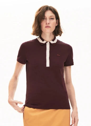 Коричневая женская футболка-поло Lacoste однотонная