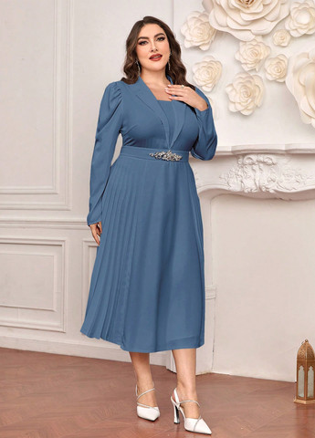 Серо-голубое праздничный платье плиссированное SHEIN однотонное