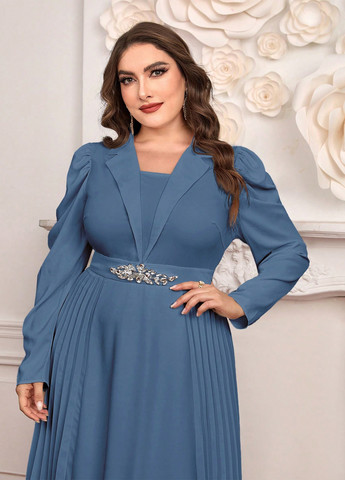 Серо-голубое праздничный платье плиссированное SHEIN однотонное