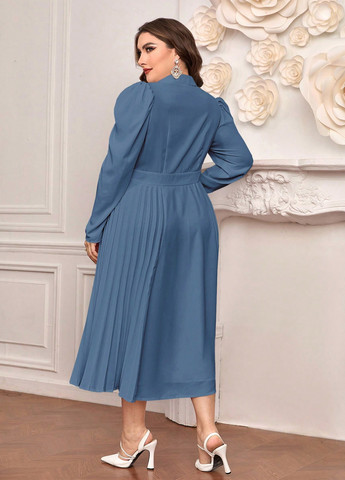 Серо-голубое праздничный платье плиссированное SHEIN однотонное