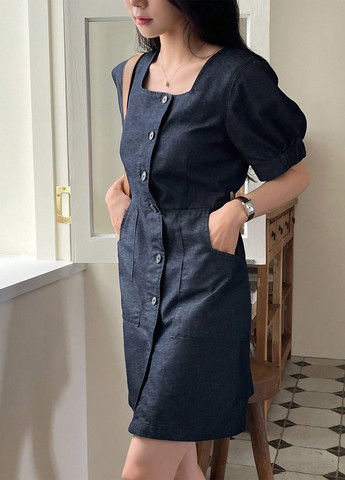 Темно-синя кежуал, джинсова сукня SHEIN однотонна