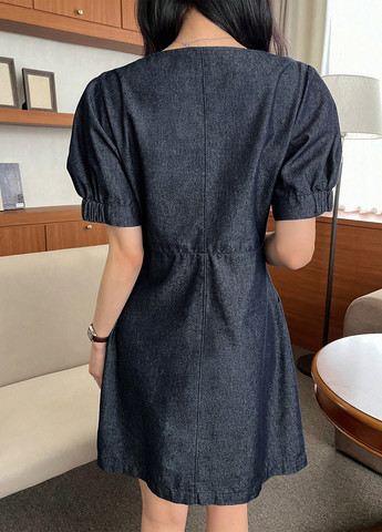Темно-синя кежуал, джинсова сукня SHEIN однотонна