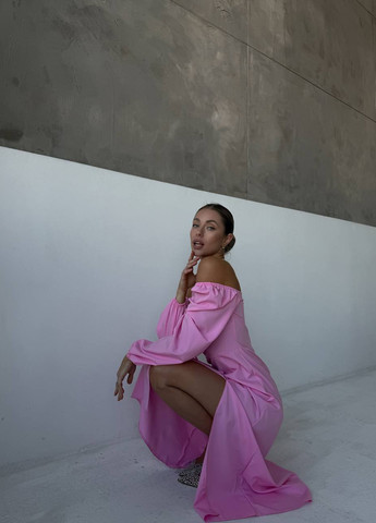 Светло-розовое кэжуал платье с открытыми плечами No Brand однотонное