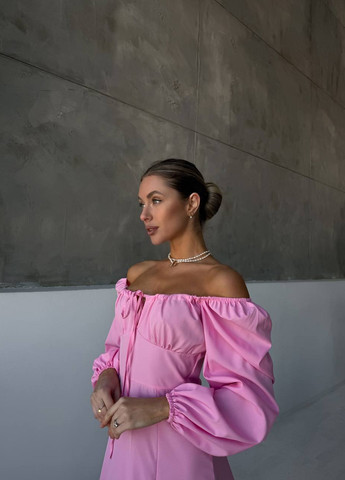 Светло-розовое кэжуал платье с открытыми плечами No Brand однотонное