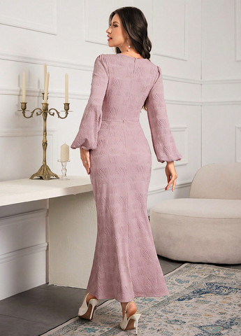 Пудровое коктейльное, праздничный платье годе SHEIN однотонное