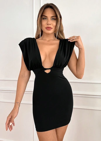 Черное кэжуал платье футляр, с открытой спиной SHEIN однотонное