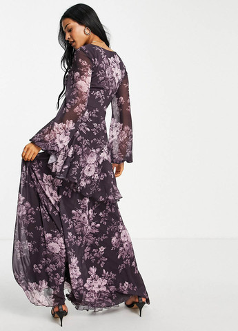 Фиолетовое кэжуал платье на запах Asos с цветочным принтом