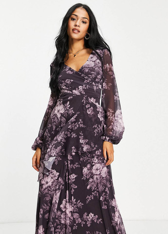 Фіолетова кежуал сукня на запах Asos з квітковим принтом
