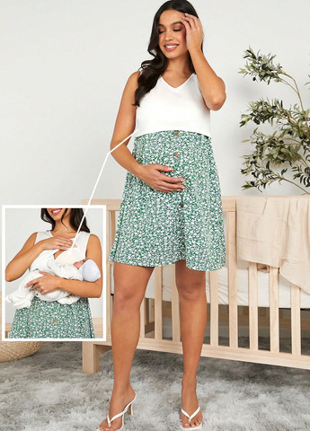 Комбинированное кэжуал платье для беременных и кормящих SHEIN с цветочным принтом