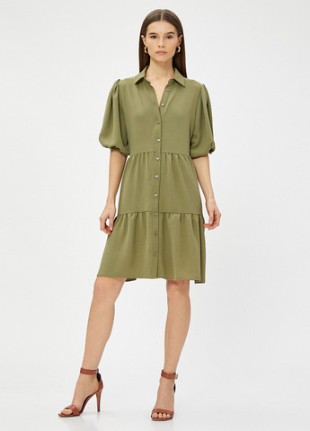 Оливковое (хаки) кэжуал платье рубашка KOTON однотонное