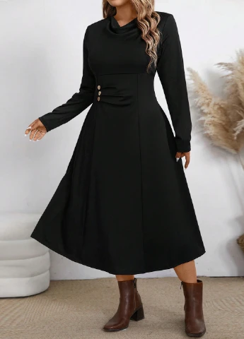 Черное праздничный, деловое, кэжуал платье клеш, а-силуэт SHEIN однотонное
