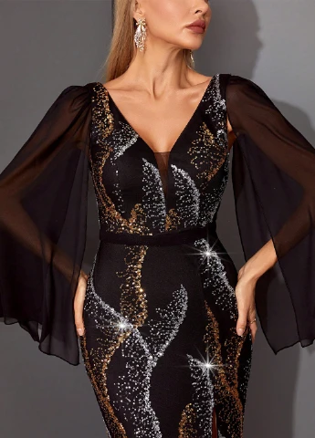 Черное вечернее платье силуэтная SHEIN