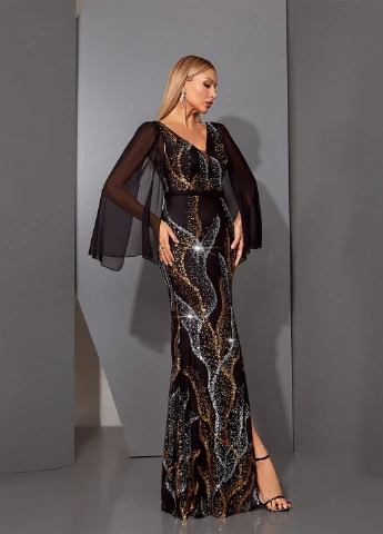 Черное вечернее платье силуэтная SHEIN