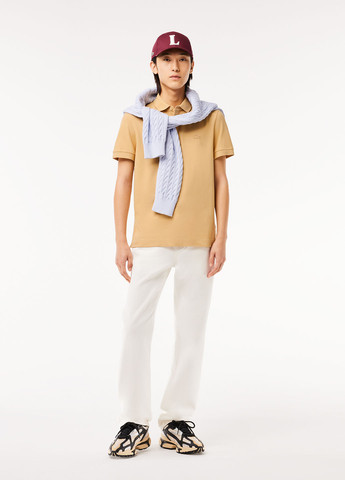 Бежевая футболка-поло для мужчин Lacoste однотонная