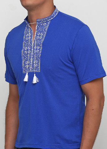 Вышиванка ЕтноМодерн орнамент синяя кэжуал хлопок