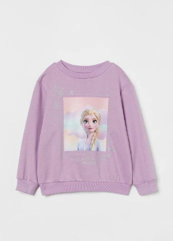 H&M світшот фліс,бузковий з принтом, сиреневый