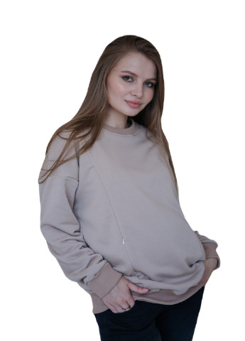 Утепленный свитшот для беременных с секретом для кормления HN - крой бежевый хлопок - (253876019)