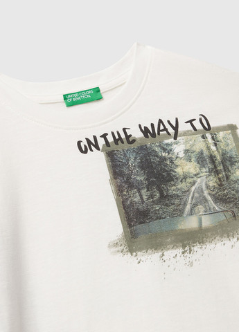 Белый демисезонный кэжуал лонгслив United Colors of Benetton с рисунком