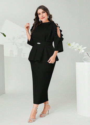 Чорний демісезонний комплект (блуза, спідниця) SHEIN