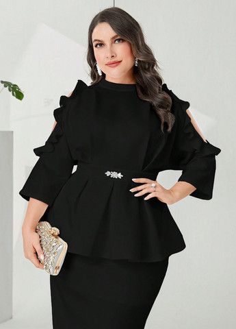 Чорний демісезонний комплект (блуза, спідниця) SHEIN