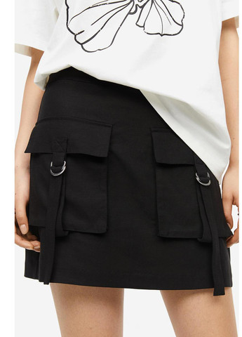 Черная кэжуал однотонная юбка H&M а-силуэта (трапеция), карго