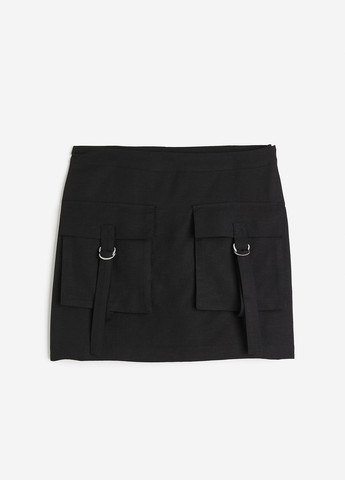 Черная кэжуал однотонная юбка H&M а-силуэта (трапеция), карго