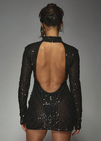 Черное коктейльное платье платье-водолазка, с открытой спиной SHEIN однотонное