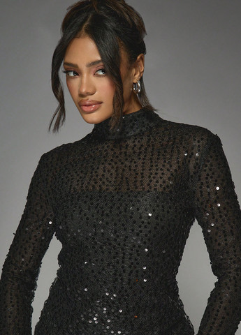 Черное коктейльное платье платье-водолазка, с открытой спиной SHEIN однотонное