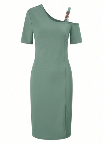 М'ятна кежуал сукня силуетна, на одне плече SHEIN однотонна