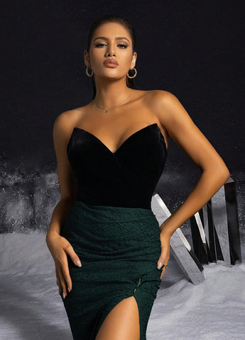 Комбинированное вечернее платье бандо, с открытыми плечами SHEIN