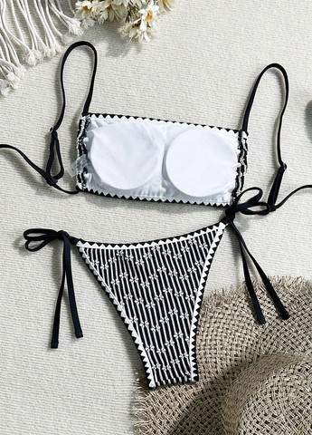 Чорно-білий літній купальник (ліф, трусики) бандо, роздільний SHEIN