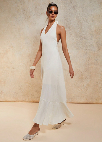 Кремова святковий, коктейльна, вечірня сукня а-силует, з відкритою спиною SHEIN однотонна