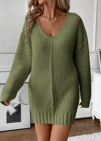 Оливкова кежуал сукня сукня светр SHEIN однотонна