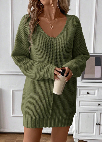 Оливкова кежуал сукня сукня светр SHEIN однотонна