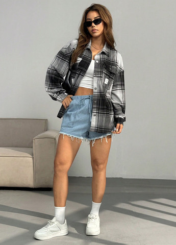 Черно-белая кэжуал рубашка в клетку SHEIN